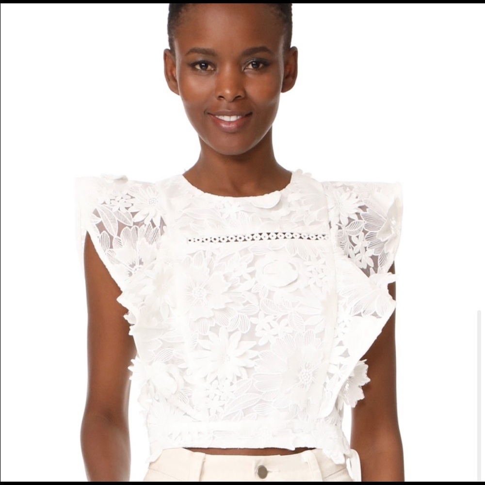 J.O.A Ruffle Sleeve Lace Crop Top